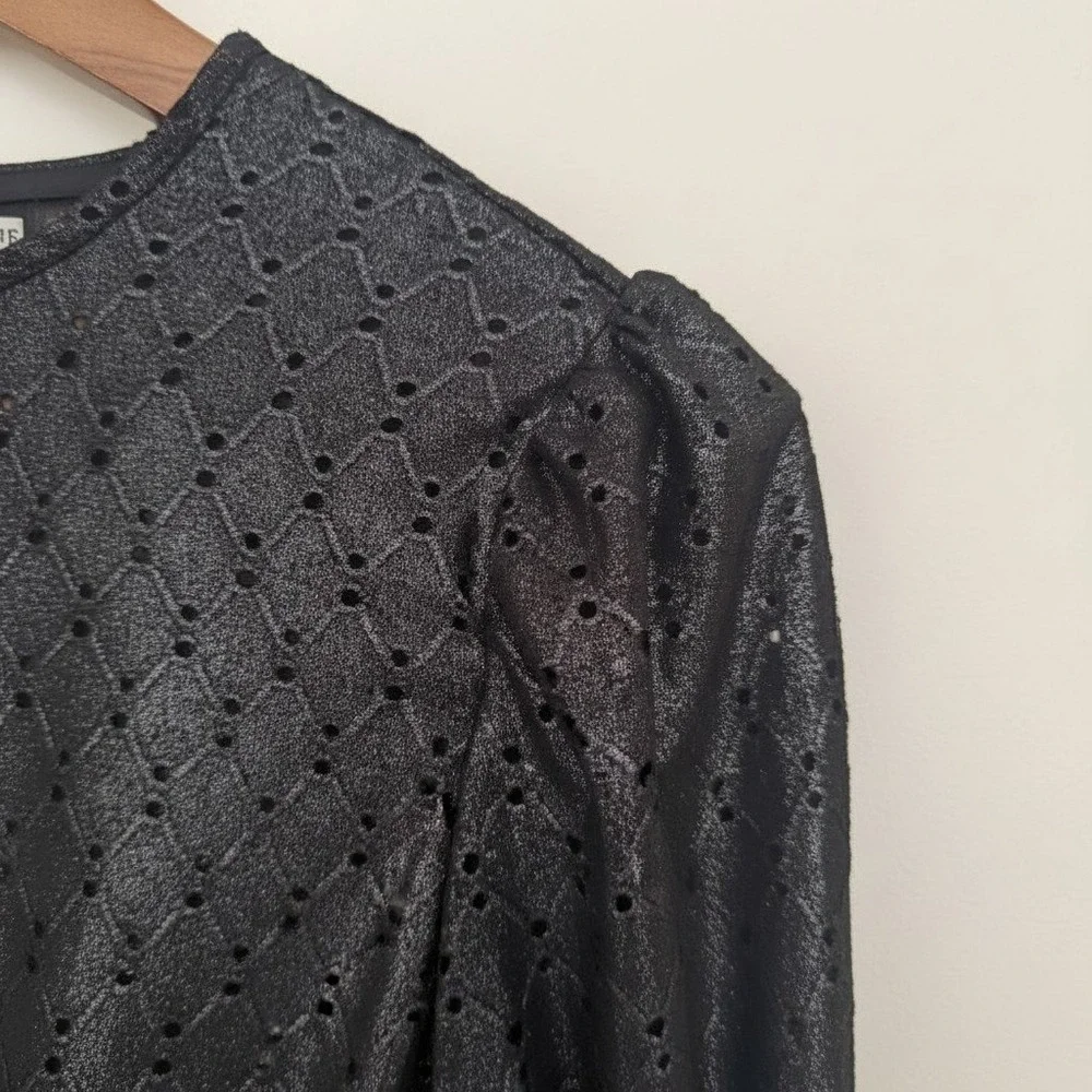 Michael Michael Kors Black‎ Metallic Eyelet Ruffle Mini Dress Womens M No Belt